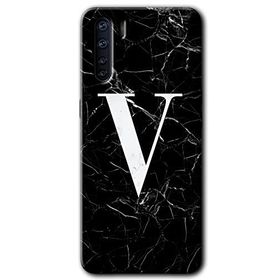 Oppo A91 Siyah Mermer Desenli V Harfi Baskılı Uyumlu Silikon Kılıf