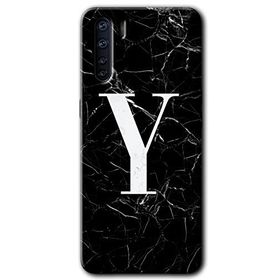 Oppo A91 Siyah Mermer Desenli Y Harfi Baskılı Uyumlu Silikon Kılıf