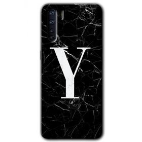 Oppo A91 Siyah Mermer Desenli Y Harfi Baskılı Uyumlu Silikon Kılıf