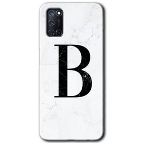 Oppo A92 Beyaz Mermer Desenli B Harfi Baskılı Uyumlu Silikon Kılıf