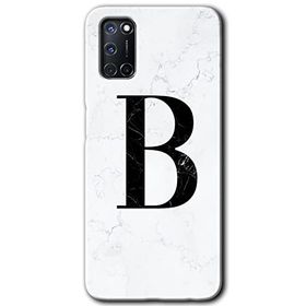 Oppo A92 Beyaz Mermer Desenli B Harfi Baskılı Uyumlu Silikon Kılıf
