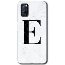Oppo A92 Beyaz Mermer Desenli E Harfi Baskılı Uyumlu Silikon Kılıf