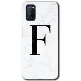 Oppo A92 Beyaz Mermer Desenli F Harfi Baskılı Uyumlu Silikon Kılıf