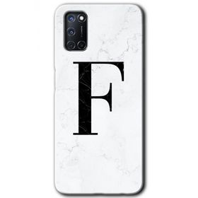 Oppo A92 Beyaz Mermer Desenli F Harfi Baskılı Uyumlu Silikon Kılıf