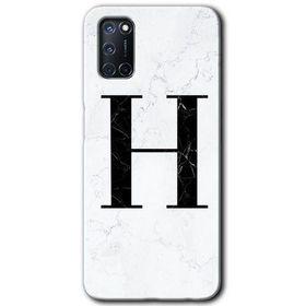 Oppo A92 Beyaz Mermer Desenli H Harfi Baskılı Uyumlu Silikon Kılıf