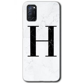 Oppo A92 Beyaz Mermer Desenli H Harfi Baskılı Uyumlu Silikon Kılıf
