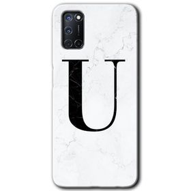 Oppo A92 Beyaz Mermer Desenli M Harfi Baskılı Uyumlu Silikon Kılıf