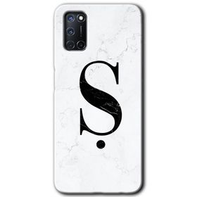 Oppo A92 Beyaz Mermer Desenli M Harfi Baskılı Uyumlu Silikon Kılıf