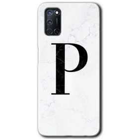 Oppo A92 Beyaz Mermer Desenli P Harfi Baskılı Uyumlu Silikon Kılıf