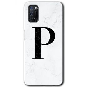 Oppo A92 Beyaz Mermer Desenli P Harfi Baskılı Uyumlu Silikon Kılıf