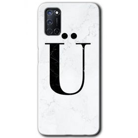 Oppo A92 Beyaz Mermer Desenli Ü Harfi Baskılı Uyumlu Silikon Kılıf