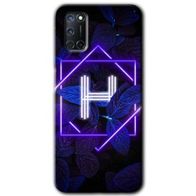 Oppo A92 Dark Neon Yaprak H Harfi Baskılı Uyumlu Silikon Kılıf