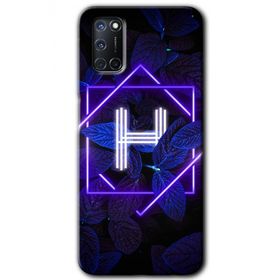 Oppo A92 Dark Neon Yaprak H Harfi Baskılı Uyumlu Silikon Kılıf