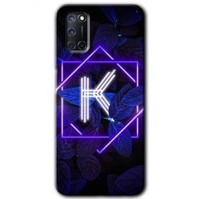 Oppo A92 Dark Neon Yaprak K Harfi Baskılı Uyumlu Silikon Kılıf