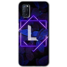 Oppo A92 Dark Neon Yaprak L Harfi Baskılı Uyumlu Silikon Kılıf