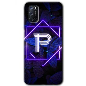 Oppo A92 Dark Neon Yaprak P Harfi Baskılı Uyumlu Silikon Kılıf