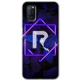 Oppo A92 Dark Neon Yaprak R Harfi Baskılı Uyumlu Silikon Kılıf