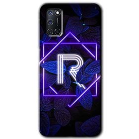 Oppo A92 Dark Neon Yaprak R Harfi Baskılı Uyumlu Silikon Kılıf