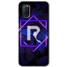 Oppo A92 Dark Neon Yaprak R Harfi Baskılı Uyumlu Silikon Kılıf