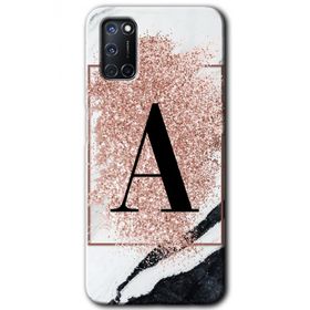 Oppo A92 Pembe Mermer Desenli A Harfi Baskılı Uyumlu Silikon Kılıf