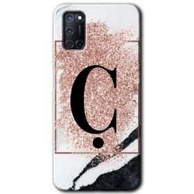 Oppo A92 Pembe Mermer Desenli Ç Harfi Baskılı Uyumlu Silikon Kılıf