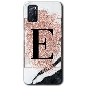 Oppo A92 Pembe Mermer Desenli Ç Harfi Baskılı Uyumlu Silikon Kılıf