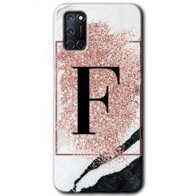 Oppo A92 Pembe Mermer Desenli F Harfi Baskılı Uyumlu Silikon Kılıf