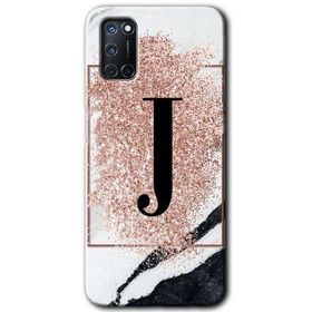 Oppo A92 Pembe Mermer Desenli J Harfi Baskılı Uyumlu Silikon Kılıf