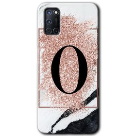 Oppo A92 Pembe Mermer Desenli Ö Harfi Baskılı Uyumlu Silikon Kılıf