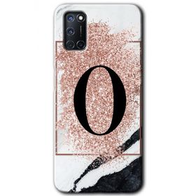 Oppo A92 Pembe Mermer Desenli Ö Harfi Baskılı Uyumlu Silikon Kılıf