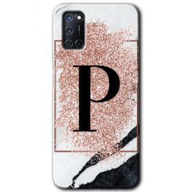 Oppo A92 Pembe Mermer Desenli P Harfi Baskılı Uyumlu Silikon Kılıf
