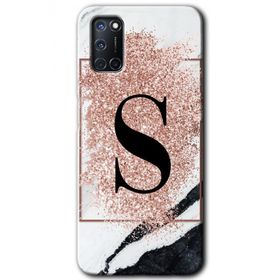 Oppo A92 Pembe Mermer Desenli S Harfi Baskılı Uyumlu Silikon Kılıf