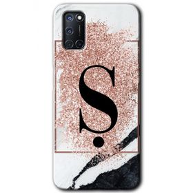 Oppo A92 Pembe Mermer Desenli S Harfi Baskılı Uyumlu Silikon Kılıf