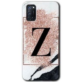 Oppo A92 Pembe Mermer Desenli Z Harfi Baskılı Uyumlu Silikon Kılıf