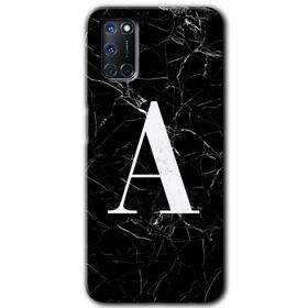 Oppo A92 Siyah Mermer Desenli A Harfi Baskılı Uyumlu Silikon Kılıf