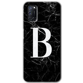 Oppo A92 Siyah Mermer Desenli B Harfi Baskılı Uyumlu Silikon Kılıf
