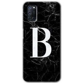 Oppo A92 Siyah Mermer Desenli B Harfi Baskılı Uyumlu Silikon Kılıf