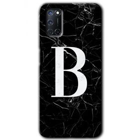 Oppo A92 Siyah Mermer Desenli B Harfi Baskılı Uyumlu Silikon Kılıf