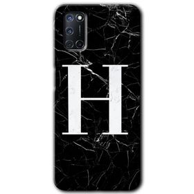 Oppo A92 Siyah Mermer Desenli F Harfi Baskılı Uyumlu Silikon Kılıf