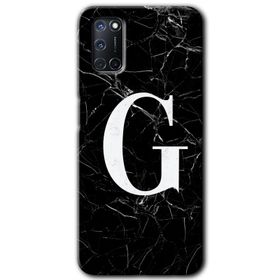 Oppo A92 Siyah Mermer Desenli F Harfi Baskılı Uyumlu Silikon Kılıf