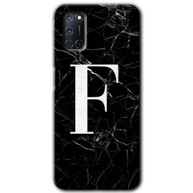 Oppo A92 Siyah Mermer Desenli F Harfi Baskılı Uyumlu Silikon Kılıf