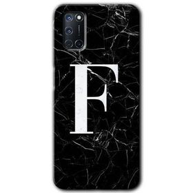Oppo A92 Siyah Mermer Desenli F Harfi Baskılı Uyumlu Silikon Kılıf