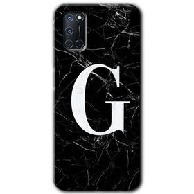 Oppo A92 Siyah Mermer Desenli G Harfi Baskılı Uyumlu Silikon Kılıf