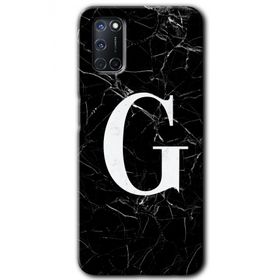 Oppo A92 Siyah Mermer Desenli G Harfi Baskılı Uyumlu Silikon Kılıf