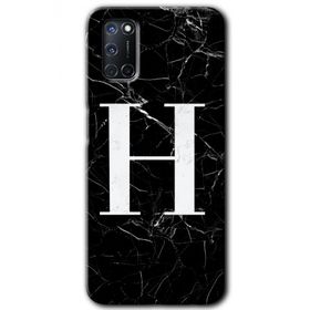 Oppo A92 Siyah Mermer Desenli H Harfi Baskılı Uyumlu Silikon Kılıf