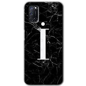 Oppo A92 Siyah Mermer Desenli İ Harfi Baskılı Uyumlu Silikon Kılıf
