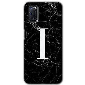 Oppo A92 Siyah Mermer Desenli İ Harfi Baskılı Uyumlu Silikon Kılıf