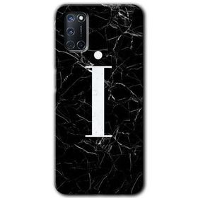 Oppo A92 Siyah Mermer Desenli İ Harfi Baskılı Uyumlu Silikon Kılıf