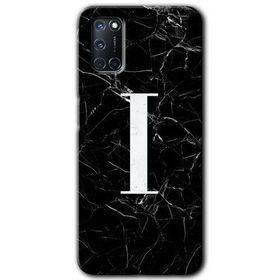 Oppo A92 Siyah Mermer Desenli İ Harfi Baskılı Uyumlu Silikon Kılıf