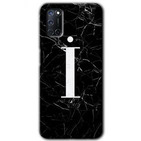 Oppo A92 Siyah Mermer Desenli İ Harfi Baskılı Uyumlu Silikon Kılıf